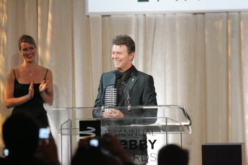 David Bowie accepting the Webby Lifetime Achievement Award at the 11th Annual Webby Awards.