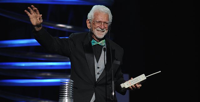 Inventor of the Mobile Phone Martin Cooper accepts a Lifetime Achievement Award at the 16th Annual Webby Awards.