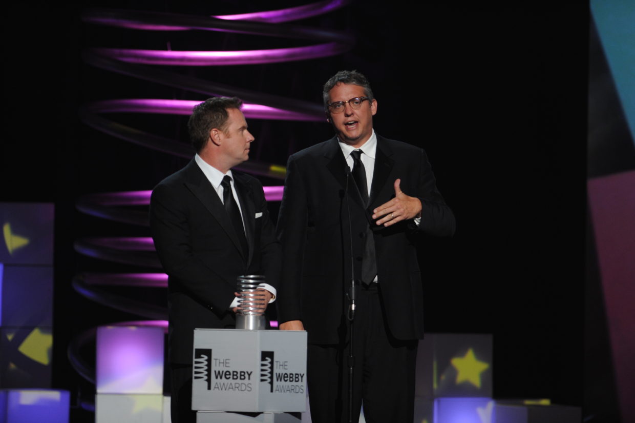 Funny or Die\'s Chris Henchy and Adam McKay accept Webby Film & Video person of the year at the 15th Annual Webby Awards