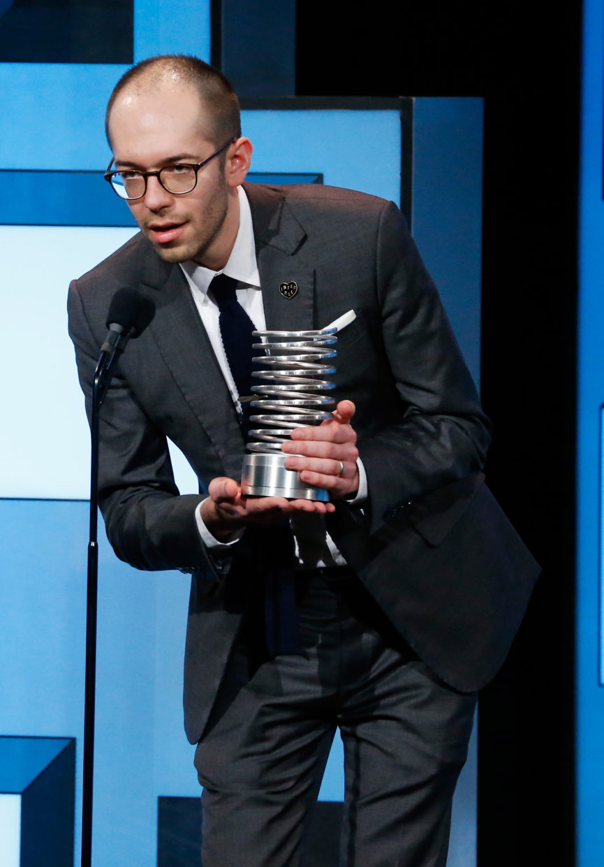 Zack Sultan of Tumblr Accepts The Best User Experience Award at the 19th Annual Webby Awards.
