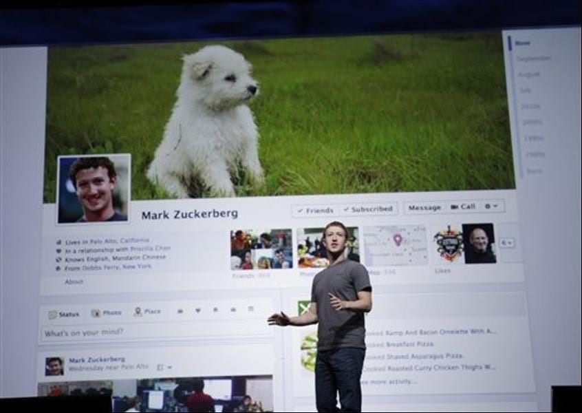  2011: Mark Zuckerberg introduces the world to the Timeline. via forbes.com