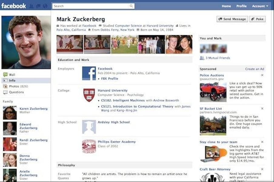 2010: Mark Zuckerberg\'s profile via forbes.com