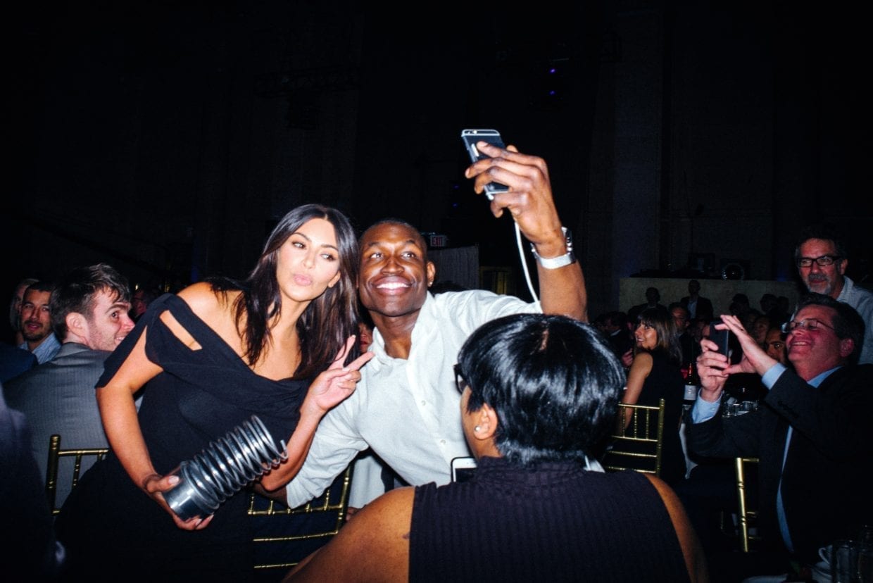 Kim Kardashian West takes a selfie with a fan  at the 20th Webby Awards