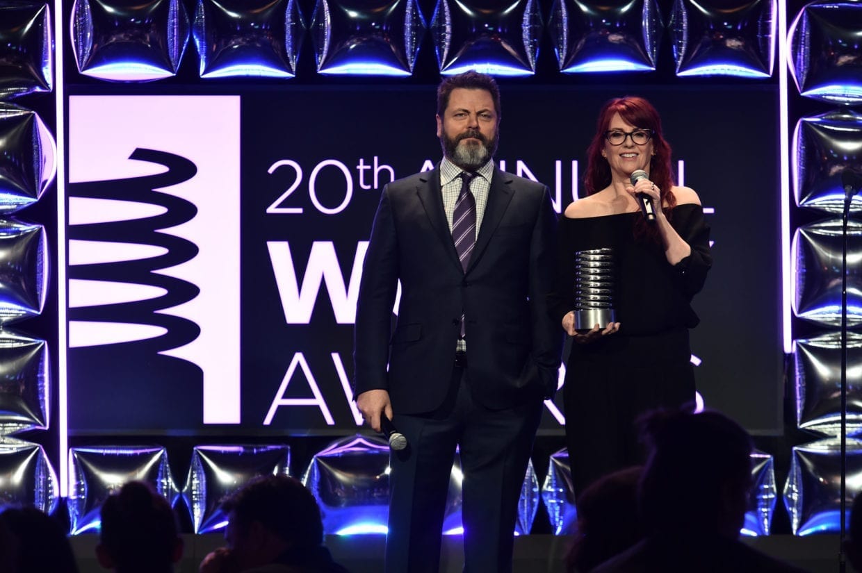 Actor Nick Offerman with his wife Actress Megan Mullally at the 20th Webby Awards (2016)