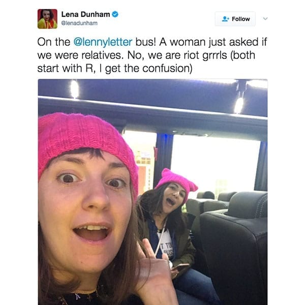 Lena Dunham, who won a Special Achievement Webby Award last year for Lenny Letter, tweeted this pic en route to the march