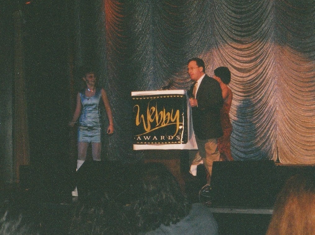 Actor/Writer/Critic Cintra Wilson on stage at the 1st Annual Webby Awards (1997)